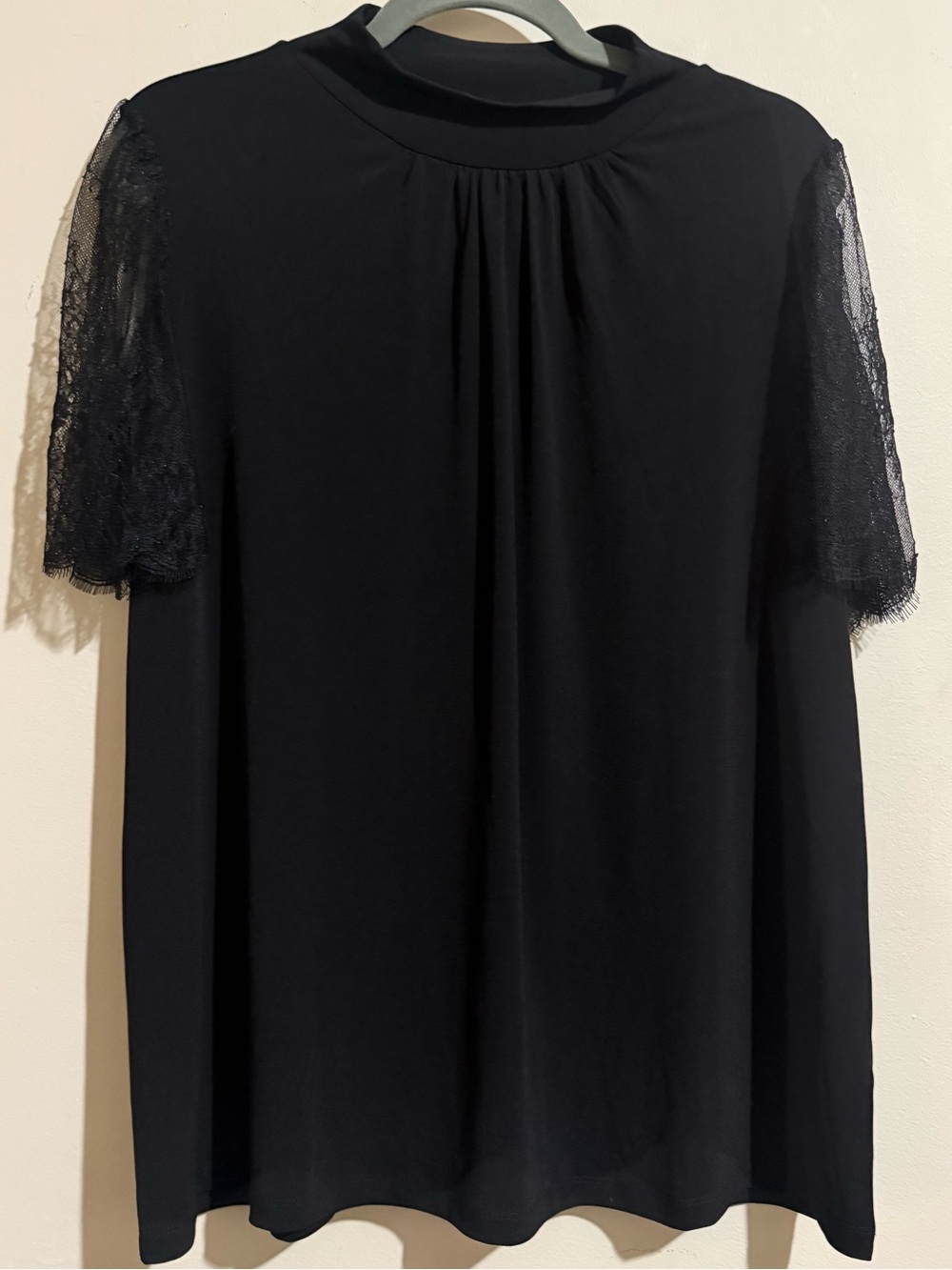 Susan Graver Black Short Lace Sleeve Top